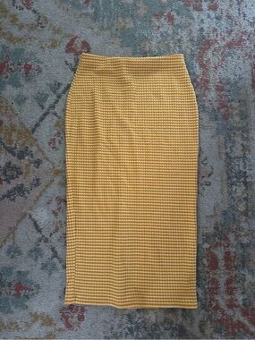 Urban Outfitters Mustard Yellow Striped Knit Midi Skirt | Size Small Pencil